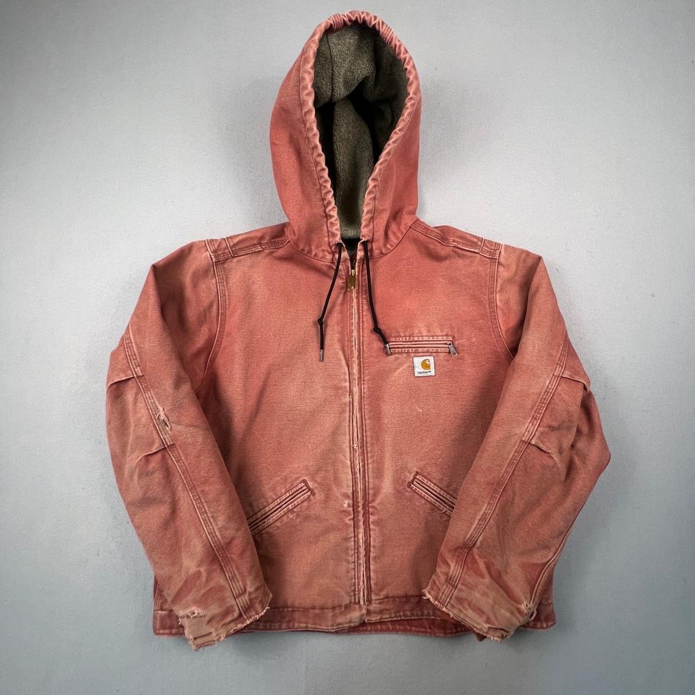 Carhartt WJ141 Sierra Jacket Women XL Rose Pink Sherpa Lined Hooded Work Coat